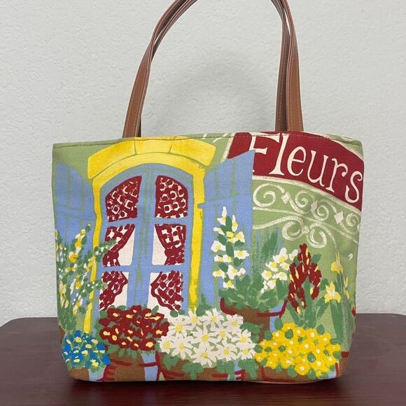 Floral Beaded Embellished Shoulder Bag Flower Shop Purse 100% Cotton - Picture 2 of 8